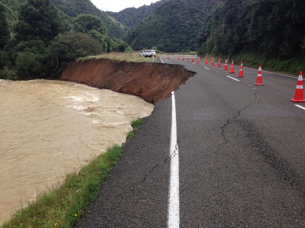 The washout on State Highway 2 Waioeka Gorge Road.