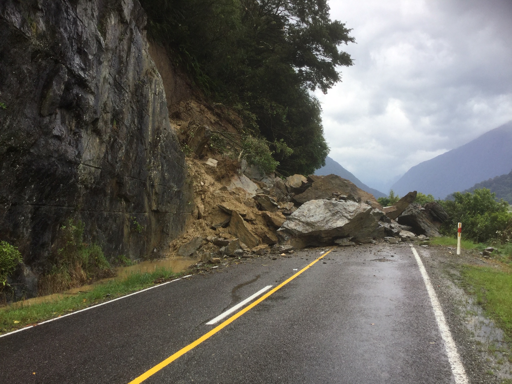 Large rock fall on State Highway 6, completely blocking the road