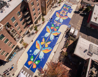 An example of roadway art on the streets of Asheville, North Carolina, USA.