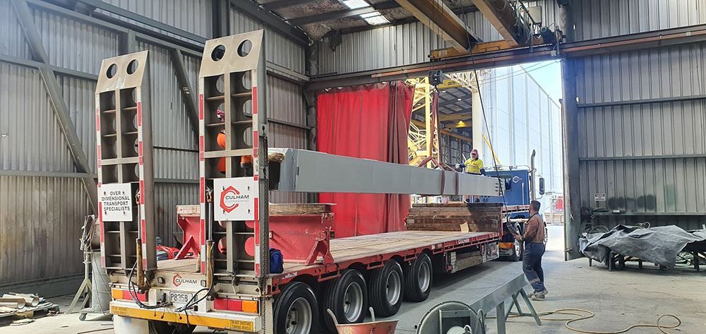 The new strut loaded on to a truck, ready to be transported to Auckland today so it can be installed overnight as a permanent repair on the Auckland Harbour Bridge.