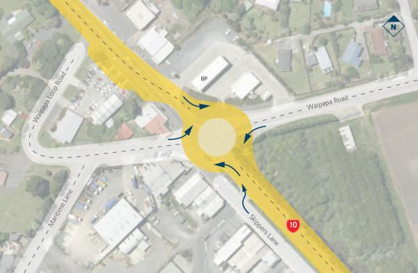 Waipapa roundabout intersection map