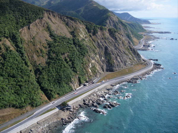 Road and rail working in parallel at Ohau Point north of Kaikoura