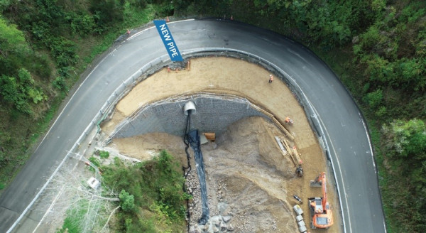 Bird's eye view showing the section of road where the new pipe will be installed.