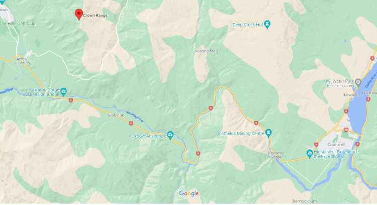 google map showing sh6 kawarau gorge route