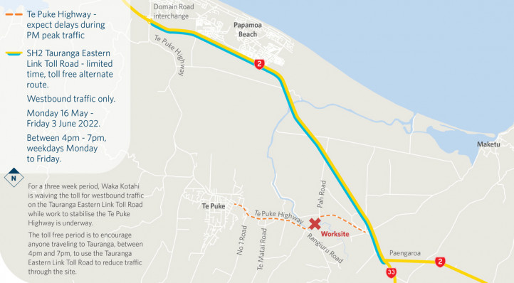 Tauranga Eastern Link Toll Road alternate route map