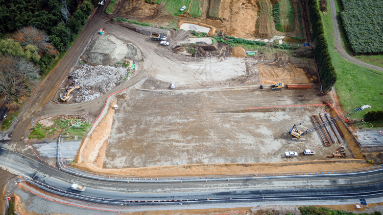 Aerial view of bridge construction works