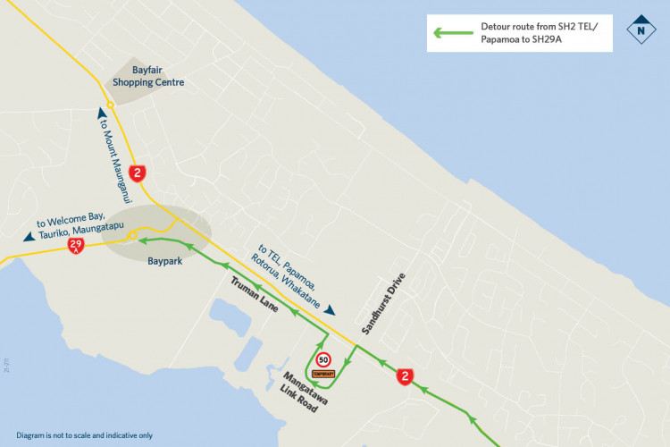 Tauranga Bayfair Baypark Truman detour map