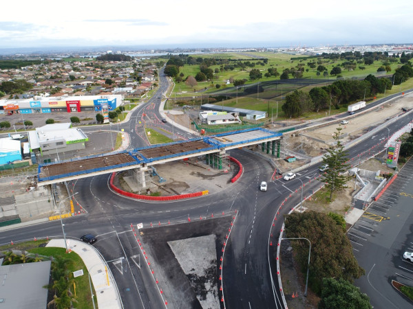 photo of bridge construction above roundabout