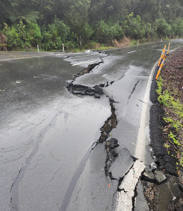 Road with a large crack through the surface