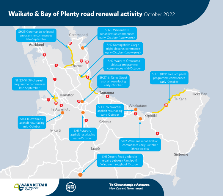 Waikato and bop road renewal activity map