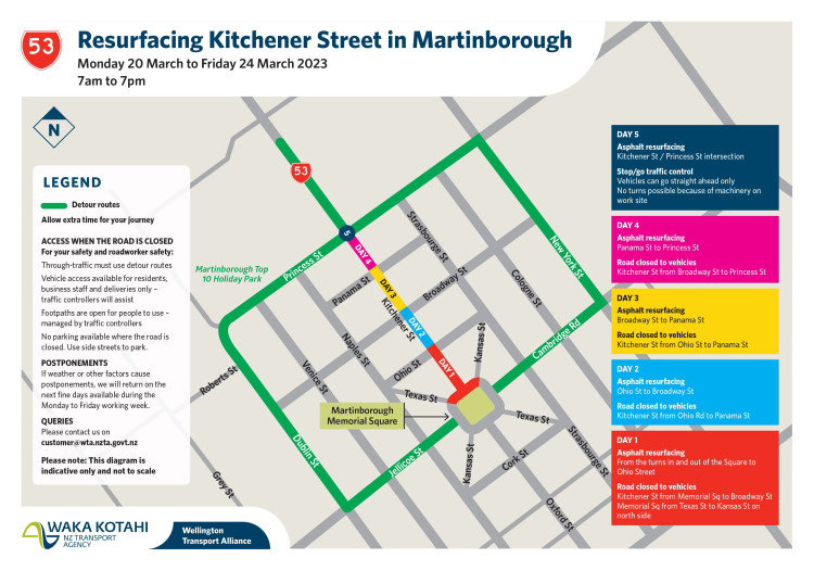 sketch map showing detour route in martinborough