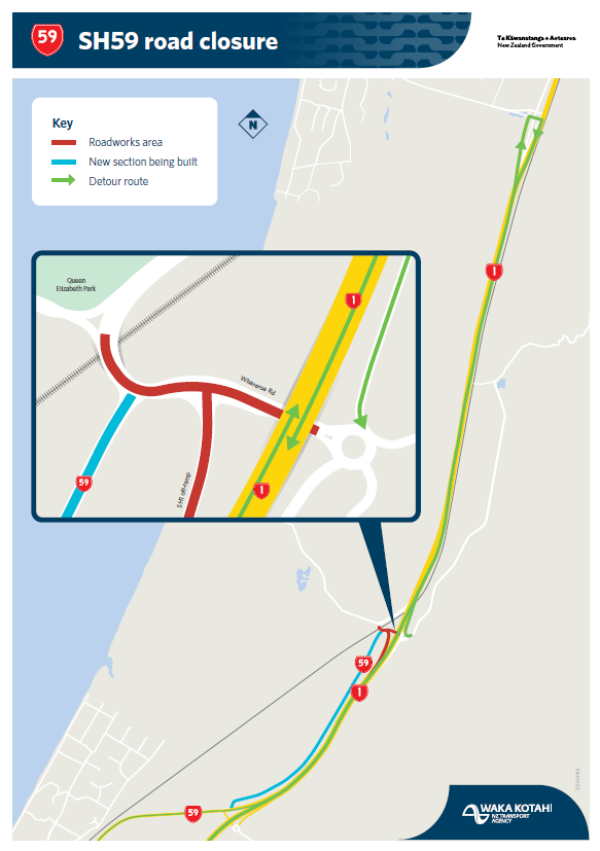Map showing SH59 road closure