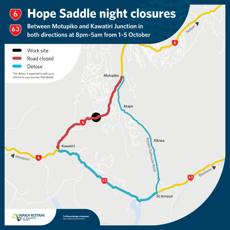 Map with coloured lines showing detour of Hope Saddle.