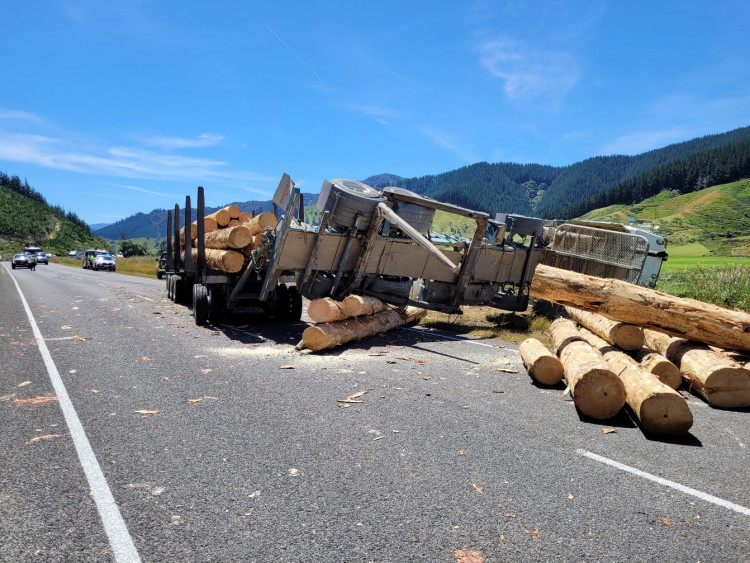 crash scene of a logging truck