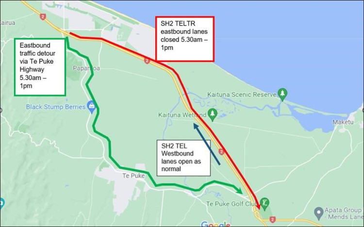 tauranga map showing detour routes