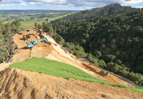 Excavators work at the top of the Kauri Tree Corner ridgeline