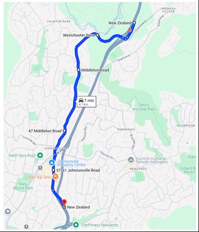 Map showing detour route