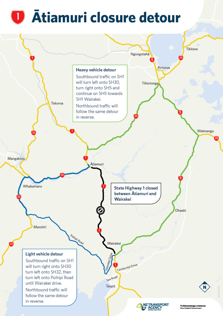 A route map displaying the detour for the Atamuri closure, providing clear directions for navigating around the area.