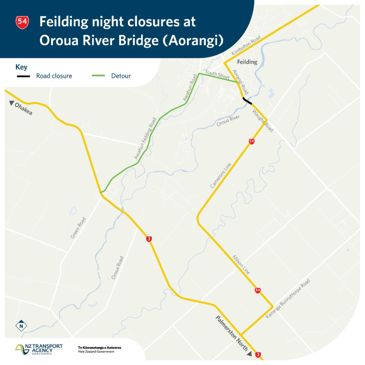 A detailed map illustrating the detour route in Fielding