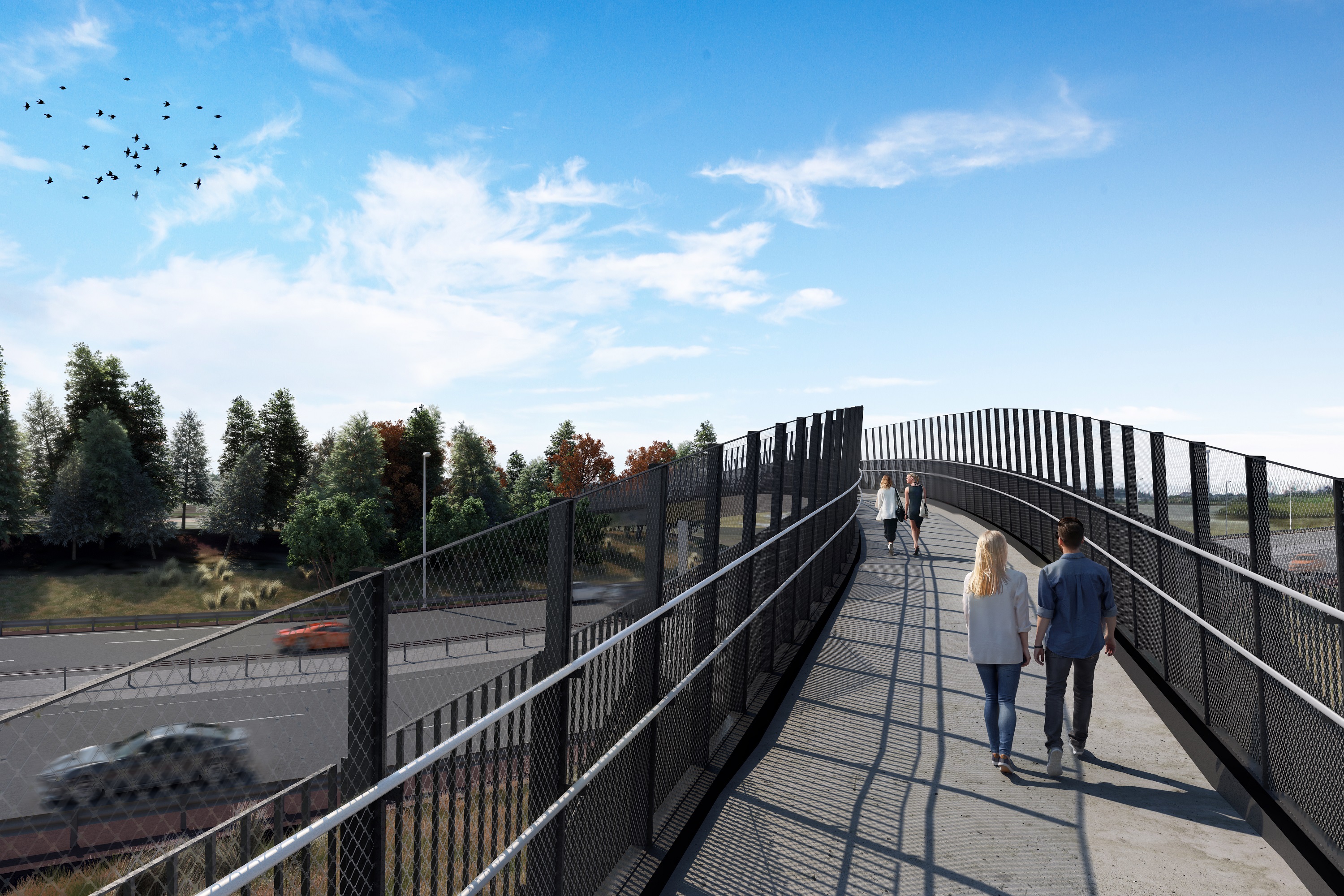 An artist impression of the new pedestrian bridge over the Southern Motorway at Pescara Point