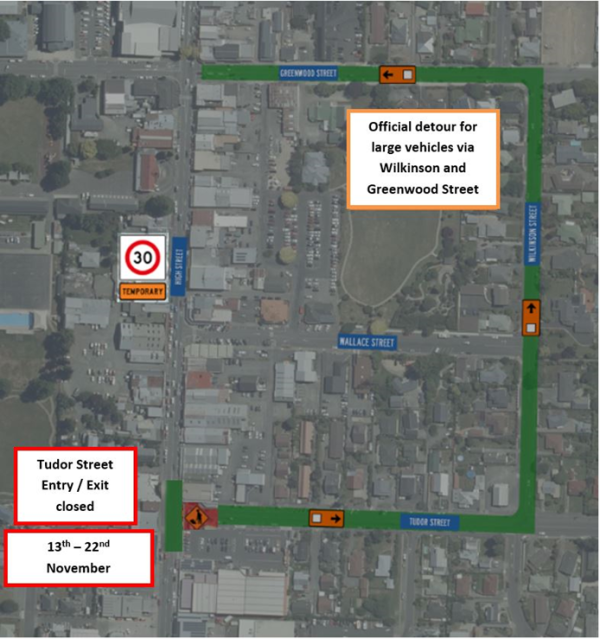 Tudor and High Street intersection detour map
