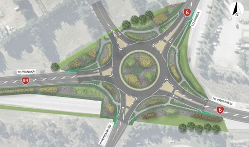 Safety improvement on the way: an artist’s impression of the new Wanaka/Mt Iron intersection roundabout from above
