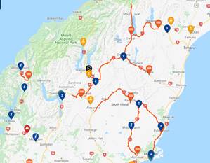 Snow and ice warning map South Island