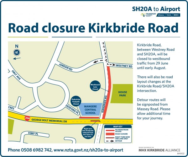 Road closure Kirkbride Road