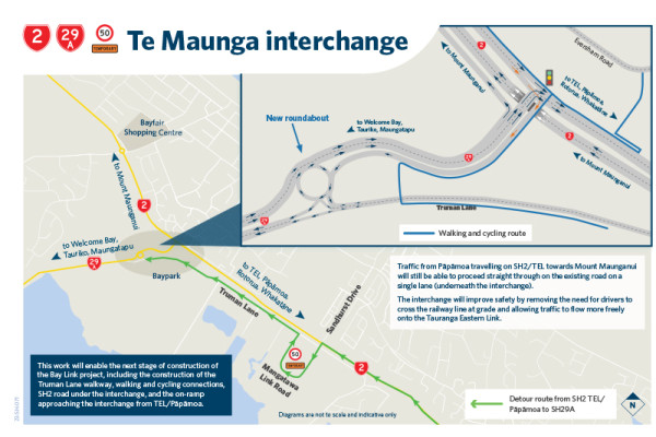 Map showing Te Maunga interchange