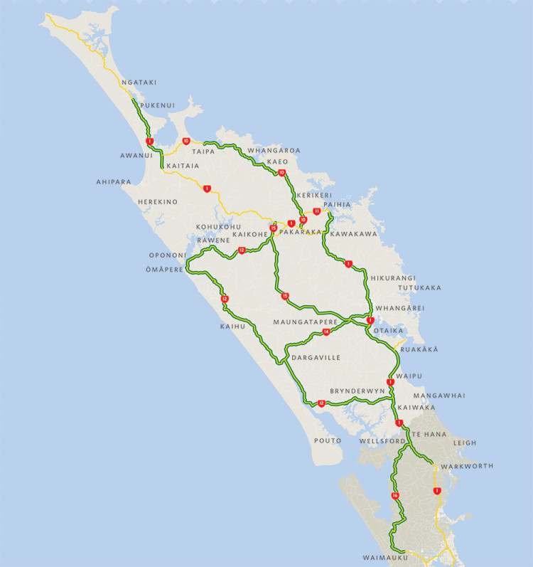 Map of the top of the North Island, showing the areas of road we are asking for feedback on.
