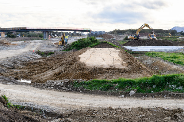 Earthworks in foreground with Bridge 8 in the background