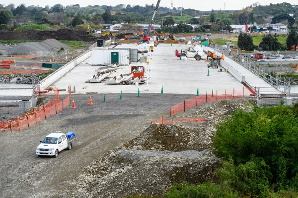 View from above of the new Ōtaki River Bridge under construction.