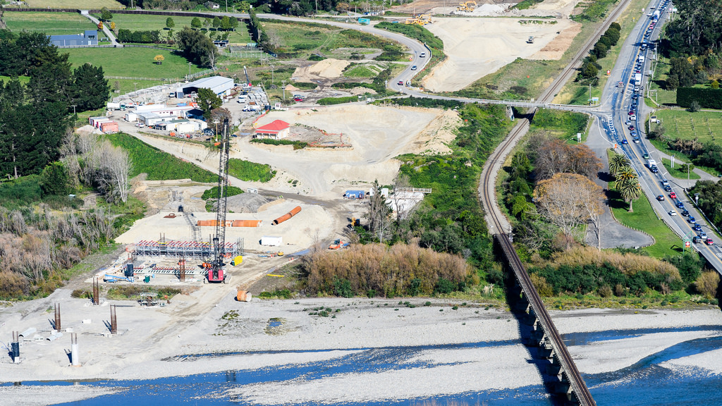 Construction of the new Ōtaki River Bridge.