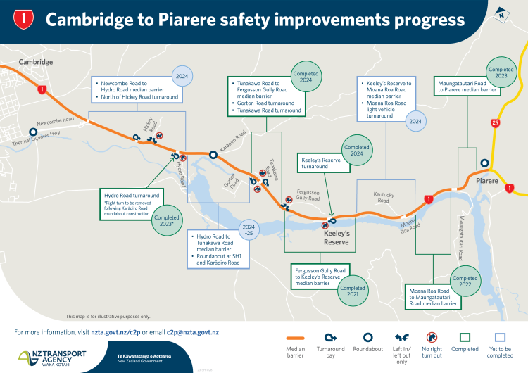 Map with pop up text highlighting progress along Cambridge to Piarere