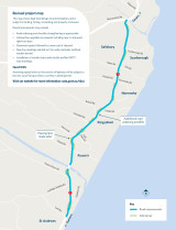 Map showing location of safety improvements along SH1 between St Andrews and Timaru