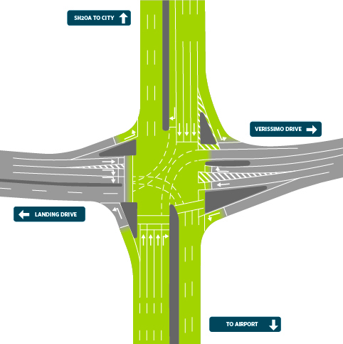Graphic showing the new Landing Drive intersection. 