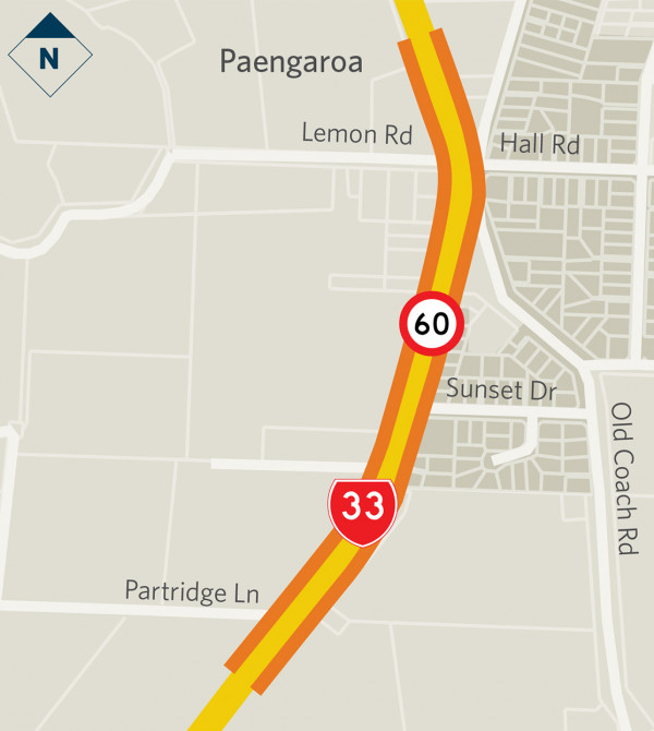 SH33 Paengaroa new speed limits map
