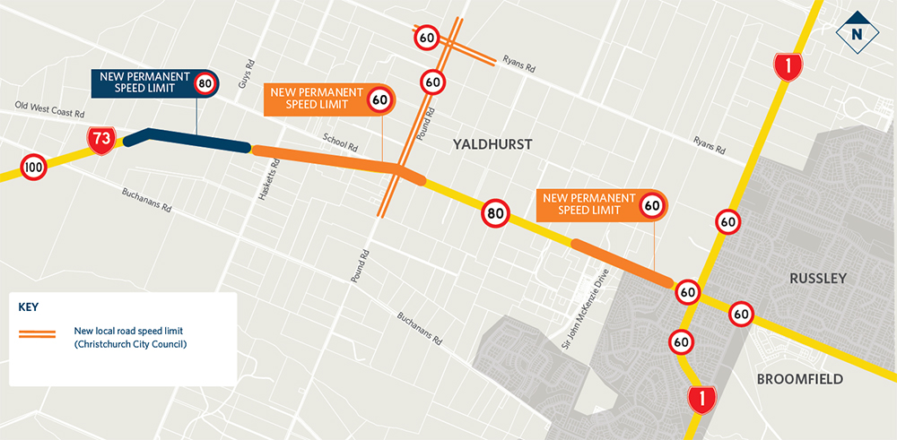Map showing speed limit change sin Yaldhurst