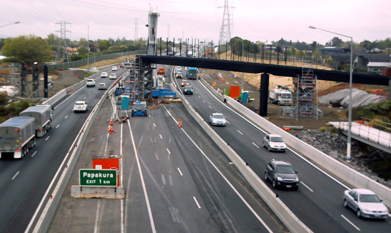 Section 2 of the pedestrian bridge over the northbound lanes on the Southern Motorway. Section 3 will be installed tonight over the southbound lanes.