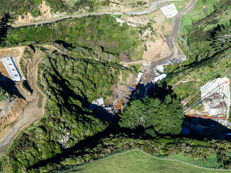 Aerial of Cannons Creek bridge works