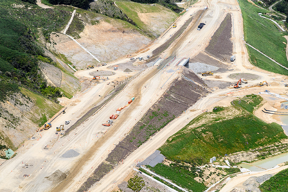 Aerial view of James Cook Interchange under construction.