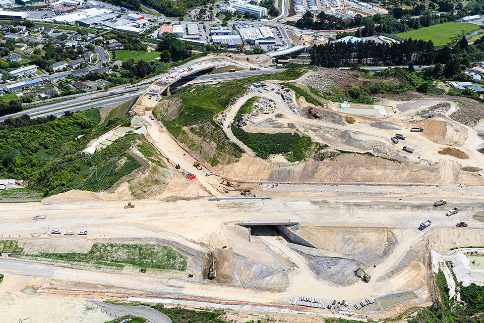 Aerial view of construction site at Kenepuru.