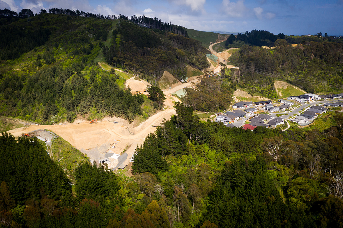 Aerial view of Waitangirua Link Road under construction.