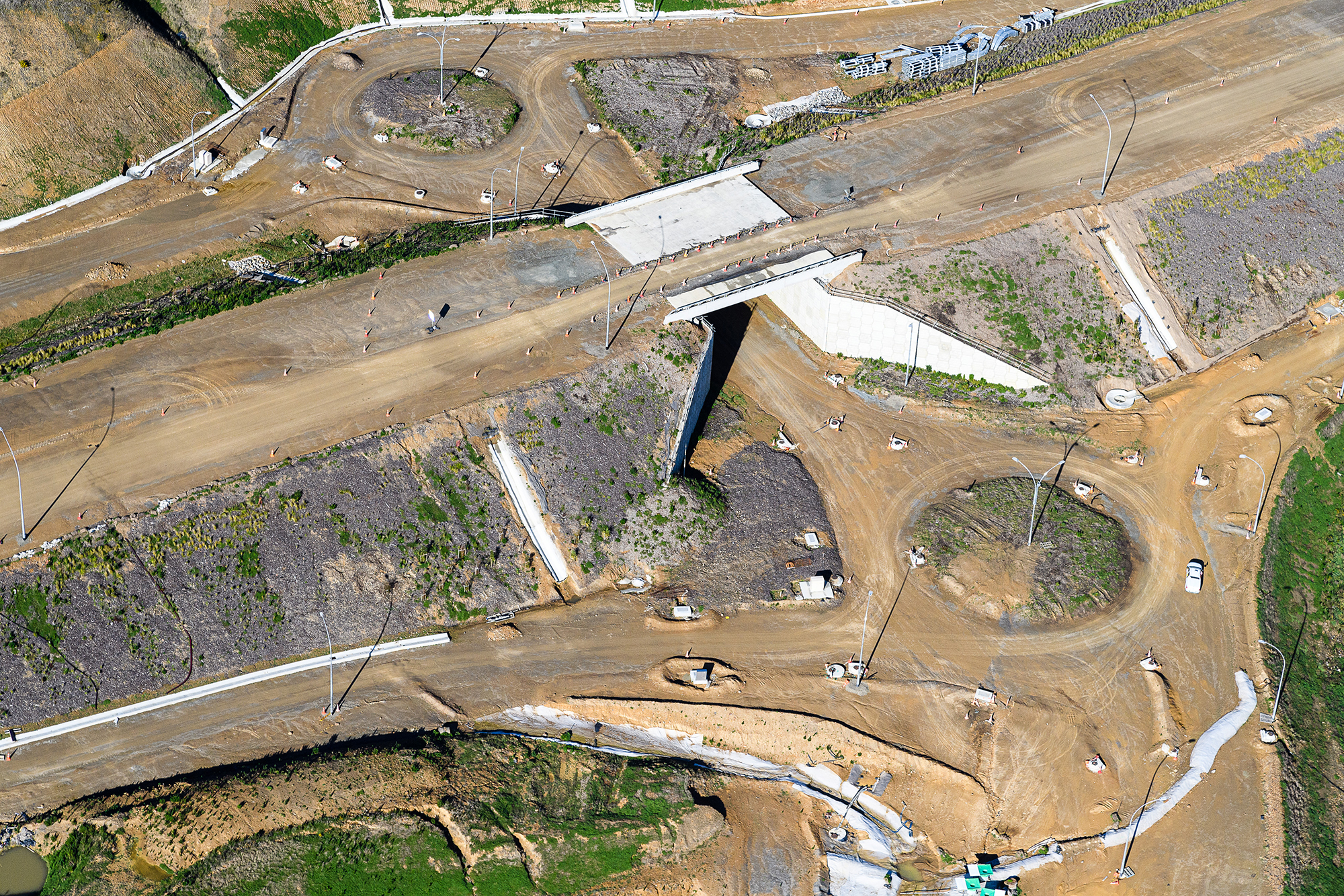 Construction with two roundabouts taking shape.
