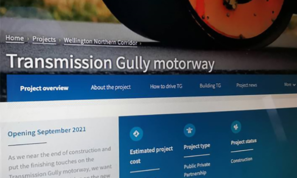 Screenshot of new Transmission Gully website homepage.