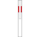 This road marker is a white post with a red solid band and a white retroflective strip.