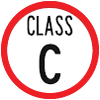 Regulatory traffic sign says class C and it has a circular red border