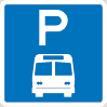 Regulatory traffic sign with a letter P and a bus icon below on a blue background