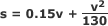 s = 0.15v + (v^2 / 130)  