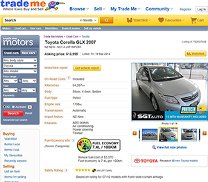 Trade Me adds safety ratings to vehicle listings